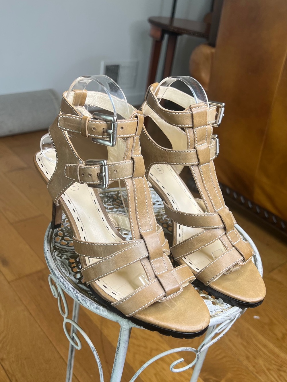 Coach Tan Strappy Buckle High-Heel Sandals
